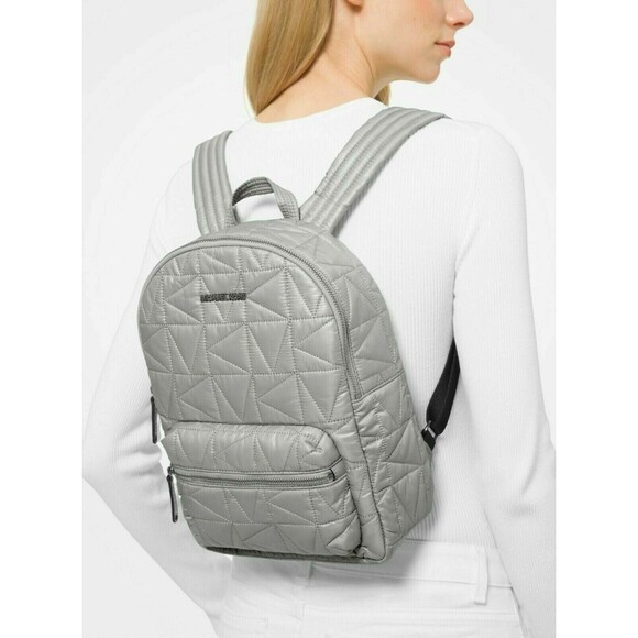 New Michael Kors Winnie Medium Backpack Quilted Nylon Pearl Grey - Picture 3 of 4